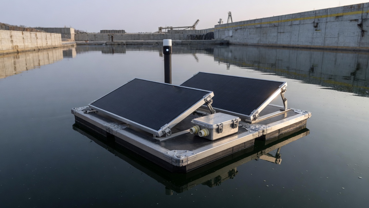 Close product still of a floating solar node.